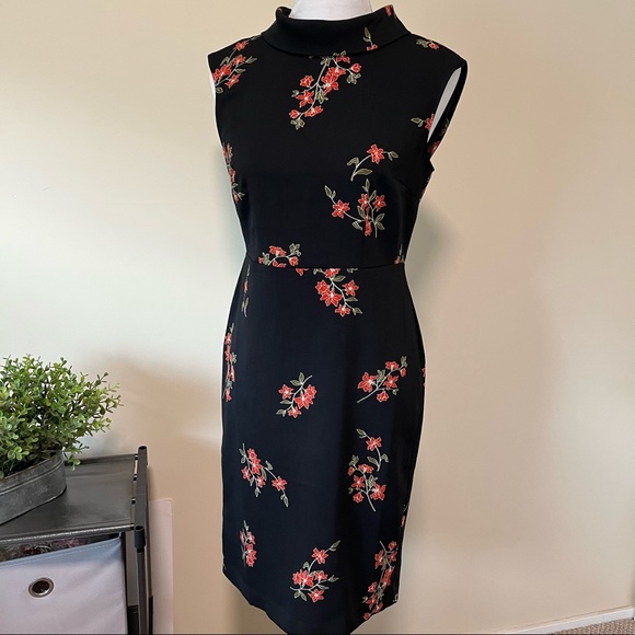 Ann Taylor Factory Floral Print Roll Neck Sheath Dress <2> - Picture 2 of 9